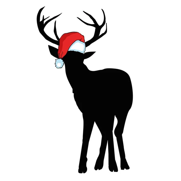 Imagen vectorial de un ciervo y sombreros de santa sobre fondo azul. ¡Feliz! — Vector de stock