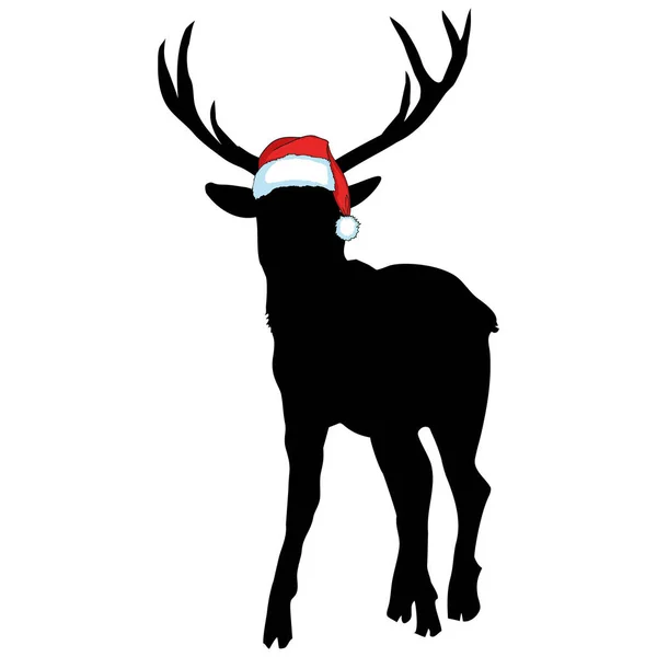 矢量图像的鹿和圣诞老人的帽子，蓝色的背景上。圣诞快乐 — 图库矢量图片