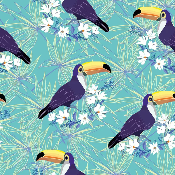 Patrón tropical sin costuras con Toucan. Vector fondo de verano — Vector de stock