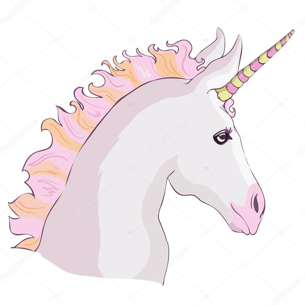 Unicorn vector icon isolated on white. Head portrait horse stick