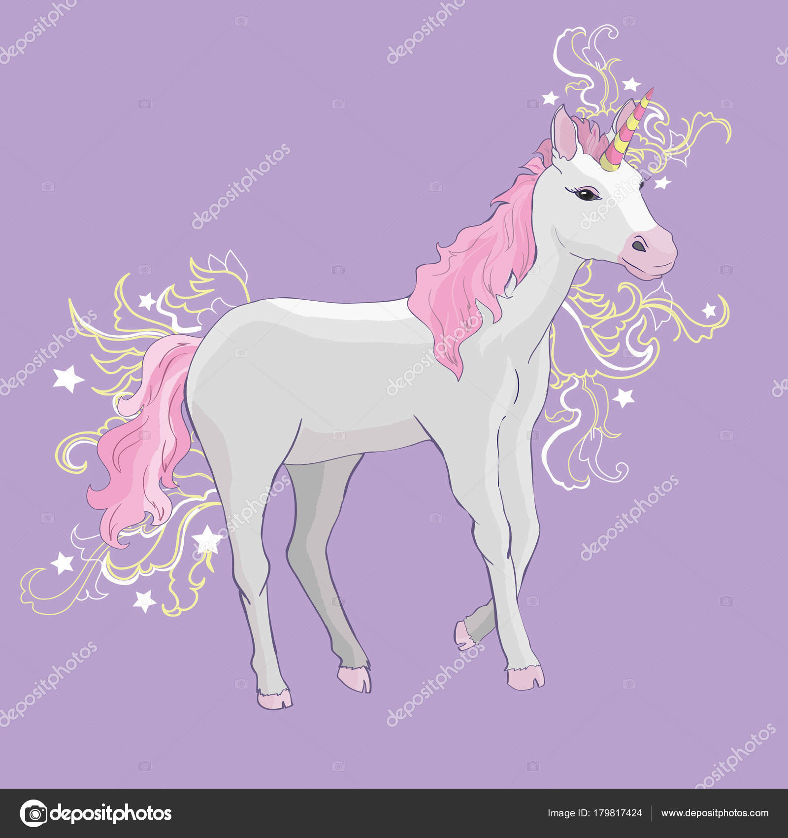 Unicorn Vector Icon Isolated On White Head Portrait Horse Stick