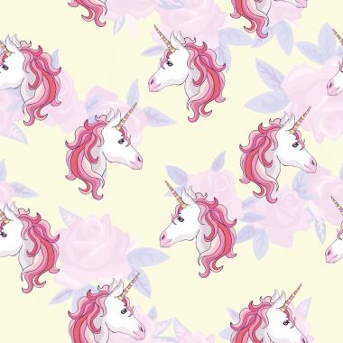 Tek boynuzlu at ve gökkuşağı seamless modeli üzerinde beyaz adam izole