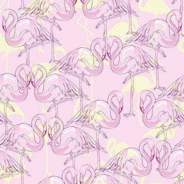 Dikişsiz flamingo desen vektör çizim