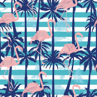 Dikişsiz flamingo desen vektör çizim