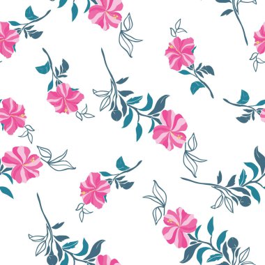 Hibiscus çiçek ile tropikal Dikişsiz desen vektör ve bırakın