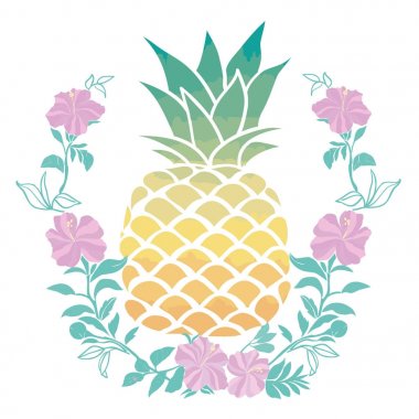 Ananas sunglases ve kulaklık ile. Yaz konsepti. Vektör 