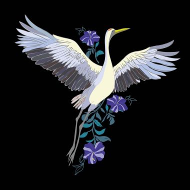 Vektör çizimler kuş vinç suluboya kümesi. Beyaz leylek .