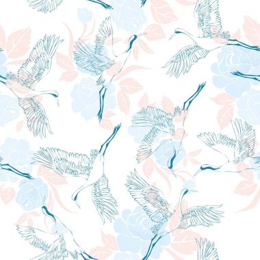 Kuşlar ve su Japon seamless modeli. Geleneksel vintag