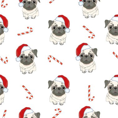 Komik karikatür görüntü ile Seamless Modeli pugs kukla üzerinde bir