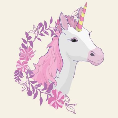 Tek boynuzlu at vektör simgesi üzerinde beyaz izole. Kafa portre at sopa