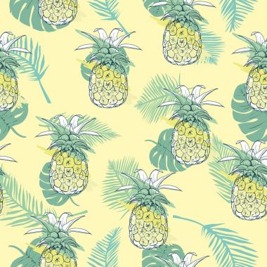 Ananaslı, pürüzsüz desen. Vektör illüstrasyonu.