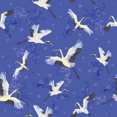 Kuşlar ve su Japon seamless modeli. Geleneksel vintag