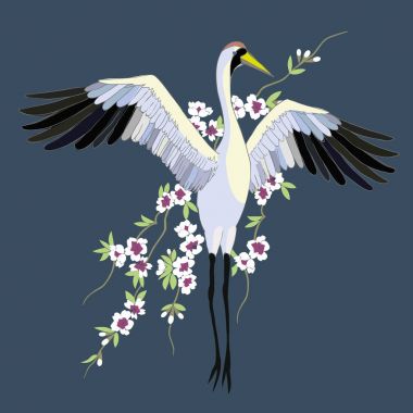 Vektör çizimler kuş vinç suluboya kümesi. Beyaz leylek .