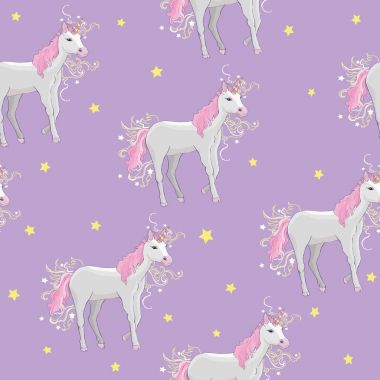 Tek boynuzlu at ve gökkuşağı seamless modeli üzerinde beyaz adam izole