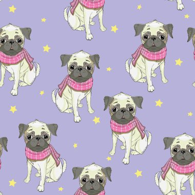 Komik karikatür görüntü ile Seamless Modeli pugs kukla üzerinde bir