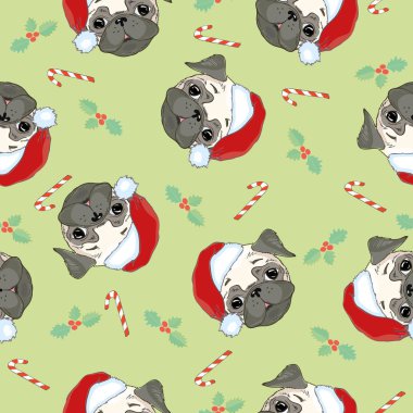 Komik karikatür görüntü ile Seamless Modeli pugs kukla üzerinde bir