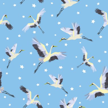 Kuşlar ve su Japon seamless modeli. Geleneksel vintag