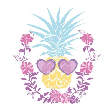 Ananas sunglases ve kulaklık ile. Yaz konsepti. Vektör 