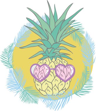 Ananas sunglases ve kulaklık ile. Yaz konsepti. Vektör 