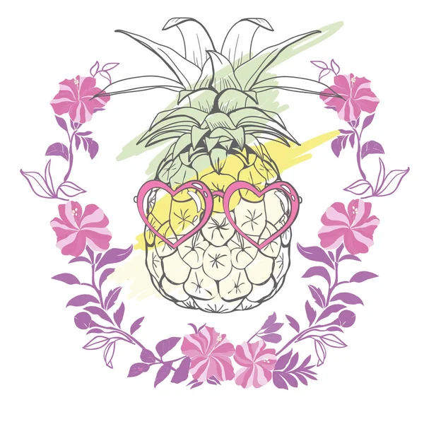 Ananas sunglases ve kulaklık ile. Yaz konsepti. Vektör 