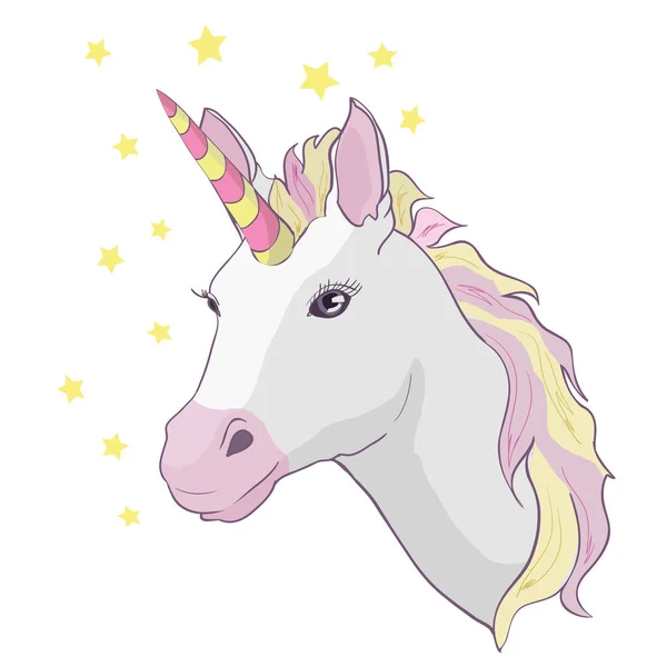 Icono vectorial unicornio aislado en blanco. Cabeza retrato caballo palo — Vector de stock