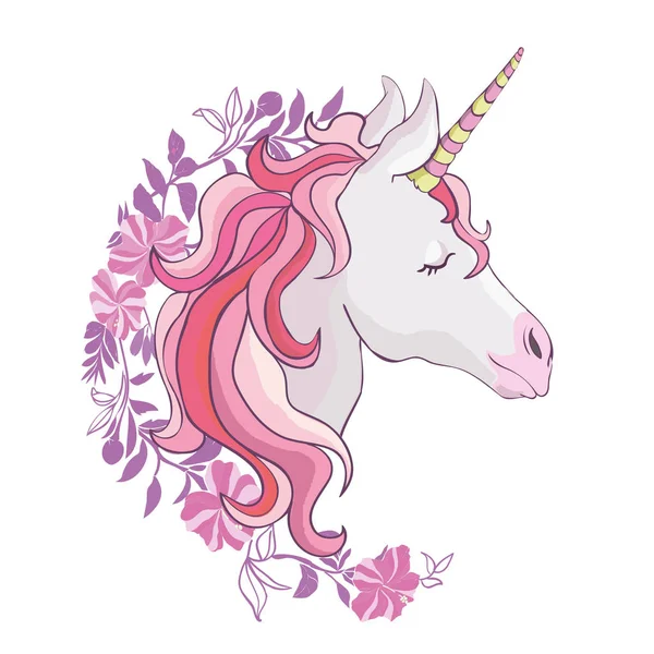Unicorn vector pictogram geïsoleerd op wit. Hoofd portret paard stok — Stockvector