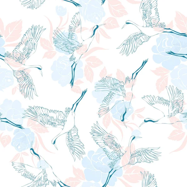 Kuşlar ve su Japon seamless modeli. Geleneksel vintag