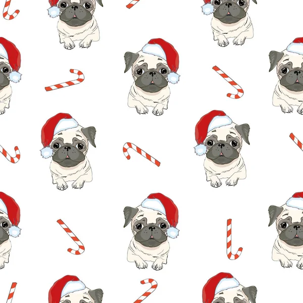 Komik karikatür görüntü ile Seamless Modeli pugs kukla üzerinde bir