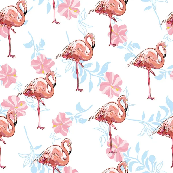 Flamingo seamless pattern on mint green background. Pink flaming — Stock Vector