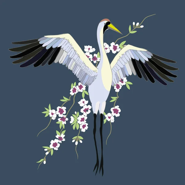 Vektör çizimler kuş vinç suluboya kümesi. Beyaz leylek .