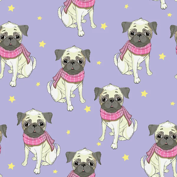 Komik karikatür görüntü ile Seamless Modeli pugs kukla üzerinde bir