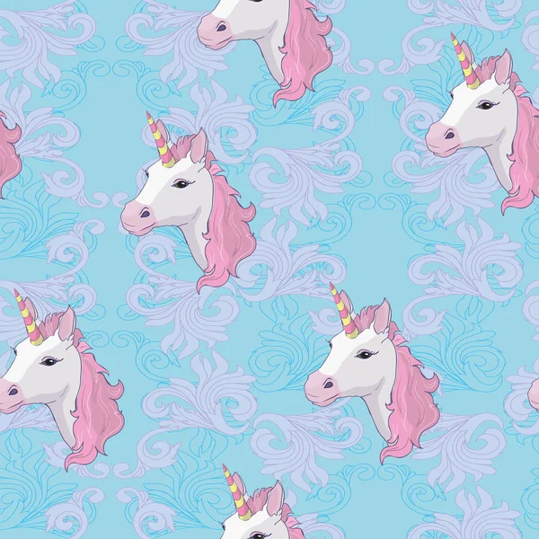 Tek boynuzlu at ve gökkuşağı seamless modeli üzerinde beyaz adam izole