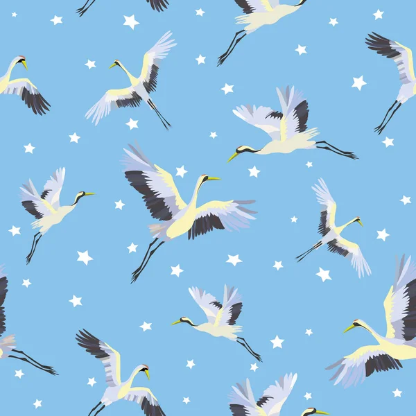 Kuşlar ve su Japon seamless modeli. Geleneksel vintag