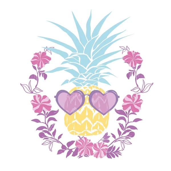 Ananas sunglases ve kulaklık ile. Yaz konsepti. Vektör 