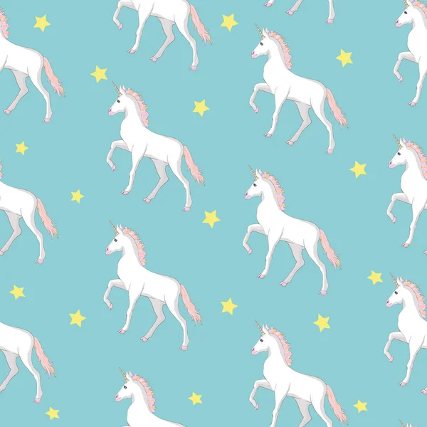 Tek boynuzlu at ve gökkuşağı seamless modeli üzerinde beyaz adam izole