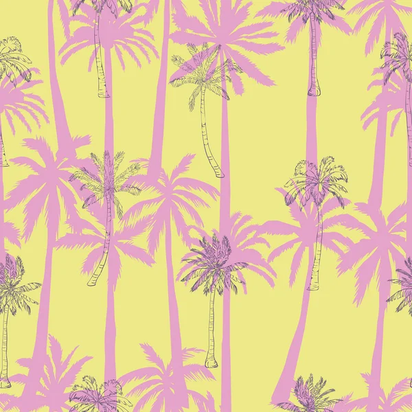 Modèle de palmiers tropicaux sans couture. Vecto été sans fin dessiné à la main — Image vectorielle