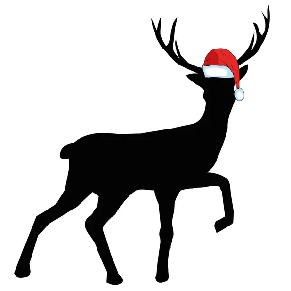 Image vectorielle d'un cerf et chapeaux de Père Noël sur fond bleu. Joyeux — Image vectorielle