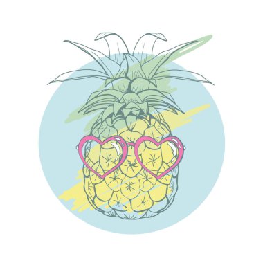 ananas gözlük tropikal, vektör, çizim, tasarım, e ile