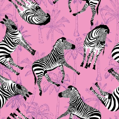 Vahşi hayvan zebra baskı, siluet ile Seamless Modeli kroki