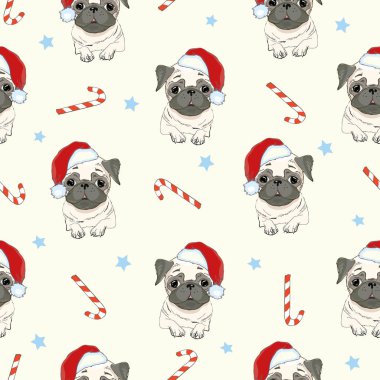 Pug dog. Kusursuz vektör deseni