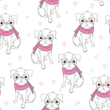 Pug dog. Kusursuz vektör deseni