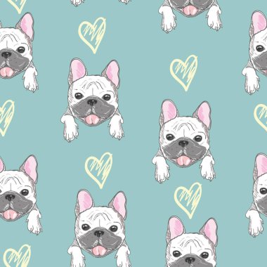 Karakter tasarım desen arka plan baş bulldog. Doodle stili