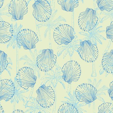 Vektör seamless modeli el ile Midye kabukları çizilmiş. Durağındayım