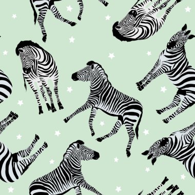 Vahşi hayvan zebra baskı, siluet ile Seamless Modeli kroki