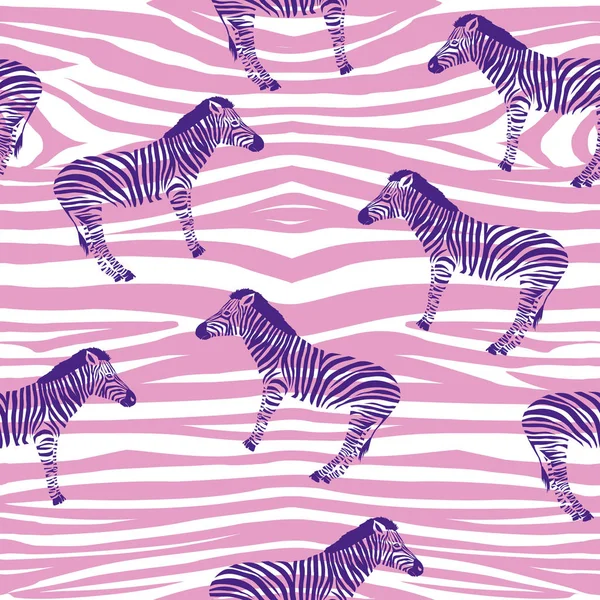 Szkic wzór druku, sylwetka dzikie zwierzęta zebra — Wektor stockowy