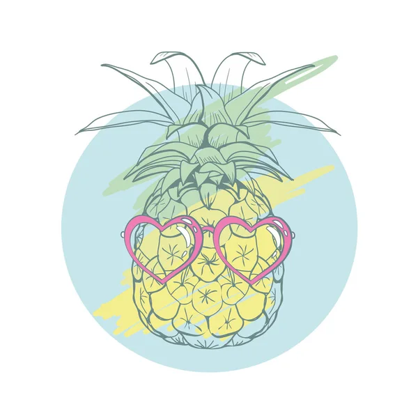 Piña con gafas tropicales, vector, ilustración, diseño, e — Vector de stock