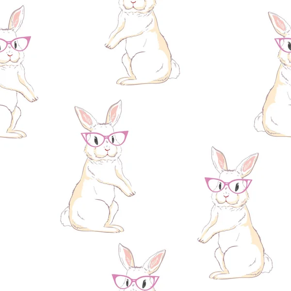 Söta sömlösa mönster med akvarell kaniner. Påskharar en — Stock vektor
