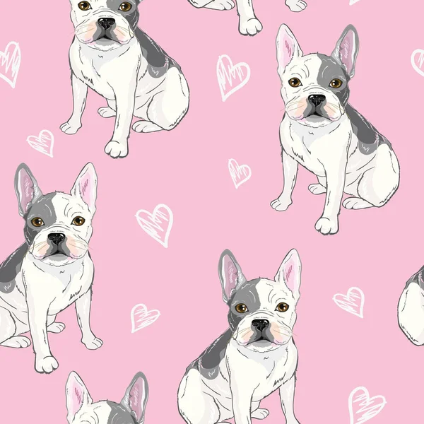 Padrão de design de personagem fundo de cabeça bulldog.Doodle estilo — Vetor de Stock