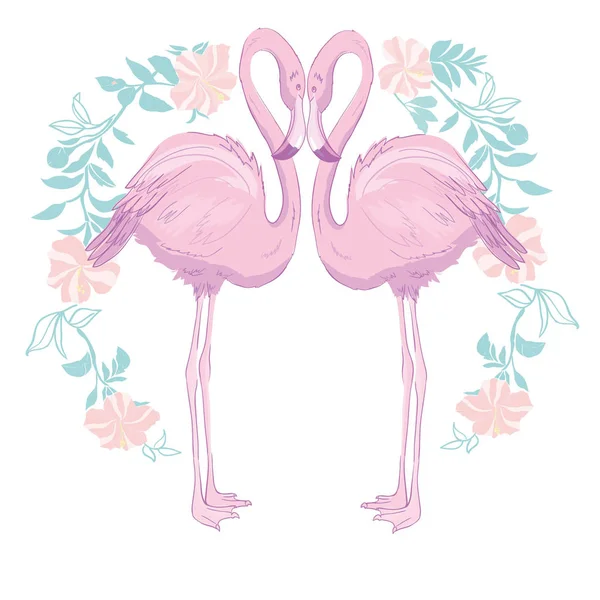 Pembe flamingo vektör illüstrasyon izole yeşil arka plan üzerinde. — Stok Vektör