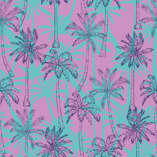 Modèle de palmiers tropicaux sans couture. Vecto été sans fin dessiné à la main — Image vectorielle